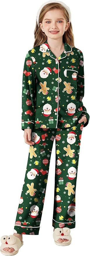 Arshiner Pajamas Set for Girls Plaid Long Sleeve Lounge Set Button Down Pj Sets | Amazon (US)