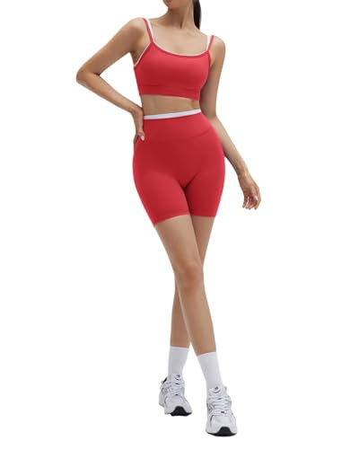Amazon.com: SUUKSESS Women 2 Pieces Workout Sets Padded Spaghetti Straps Tank Tops High Waist Bik... | Amazon (US)