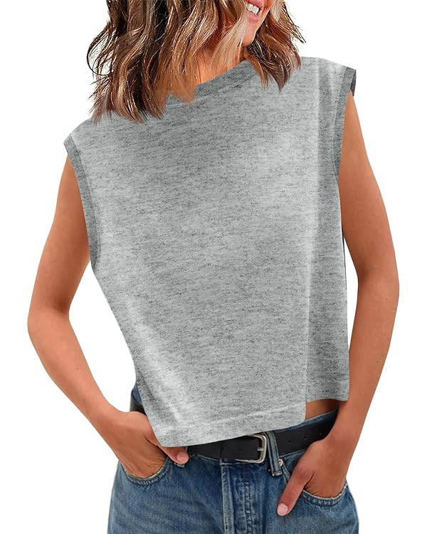 Tankaneo Womens Cropped Cap Sleeve Tank Tops Summer Casual Loose Fit Basic Tee Shirts | Amazon (US)