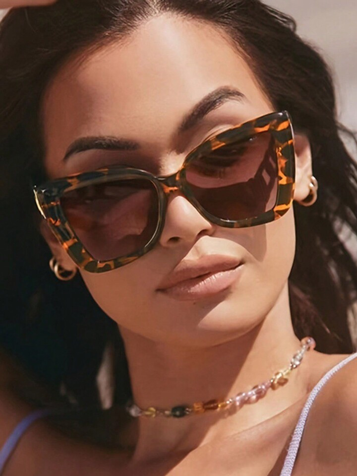 1pc Retro Geometric Chain Leg Cat Eye Sunglasses For Sun Protection And Daily Wear | SHEIN