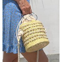 Bucket Summer Women With Seashell Crochet Shoulder Bag, Top Handle Raffia Straw Crossbody Handmade Handbag, Gift For Her | Etsy (US)