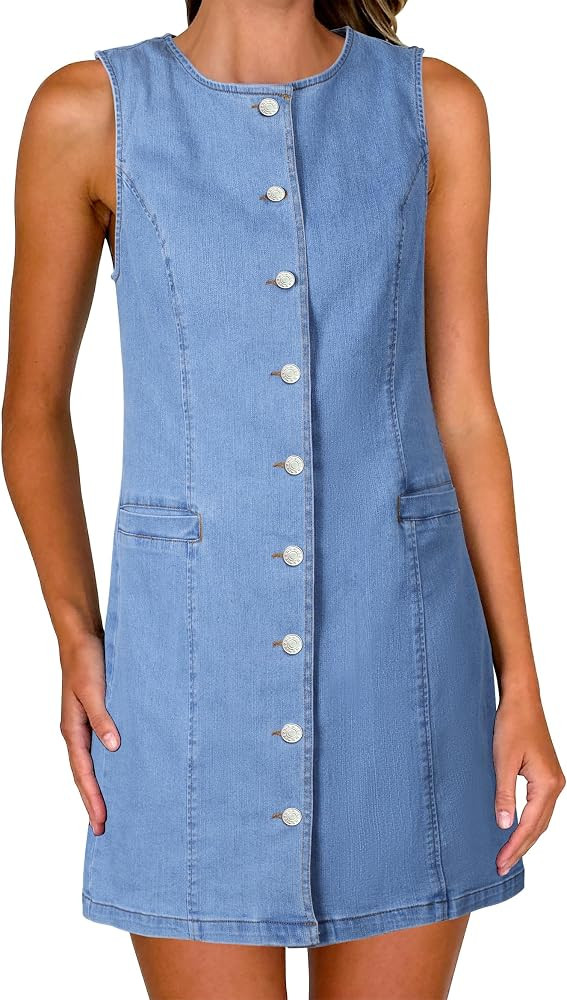 Women's Denim Dress Sleeveless Jean Dress Denim Shirt Dresses Western Cowgirl Country Outfits wit... | Amazon (US)