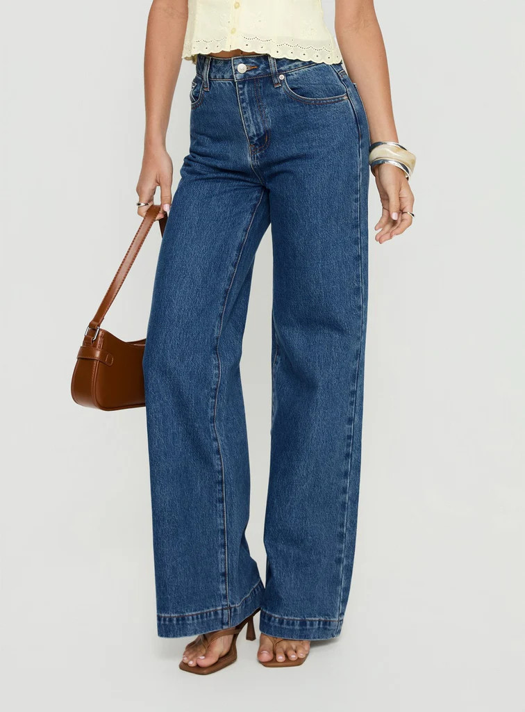 Goldie High Rise Wide Leg Jeans Mid Blue Wash | Princess Polly AU