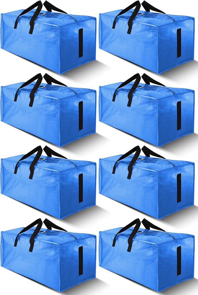 8 Pack Large Strong Moving Bags with Zippers & Carrying Handles - Water-Resistant - Heavy Duty St... | Amazon (US)