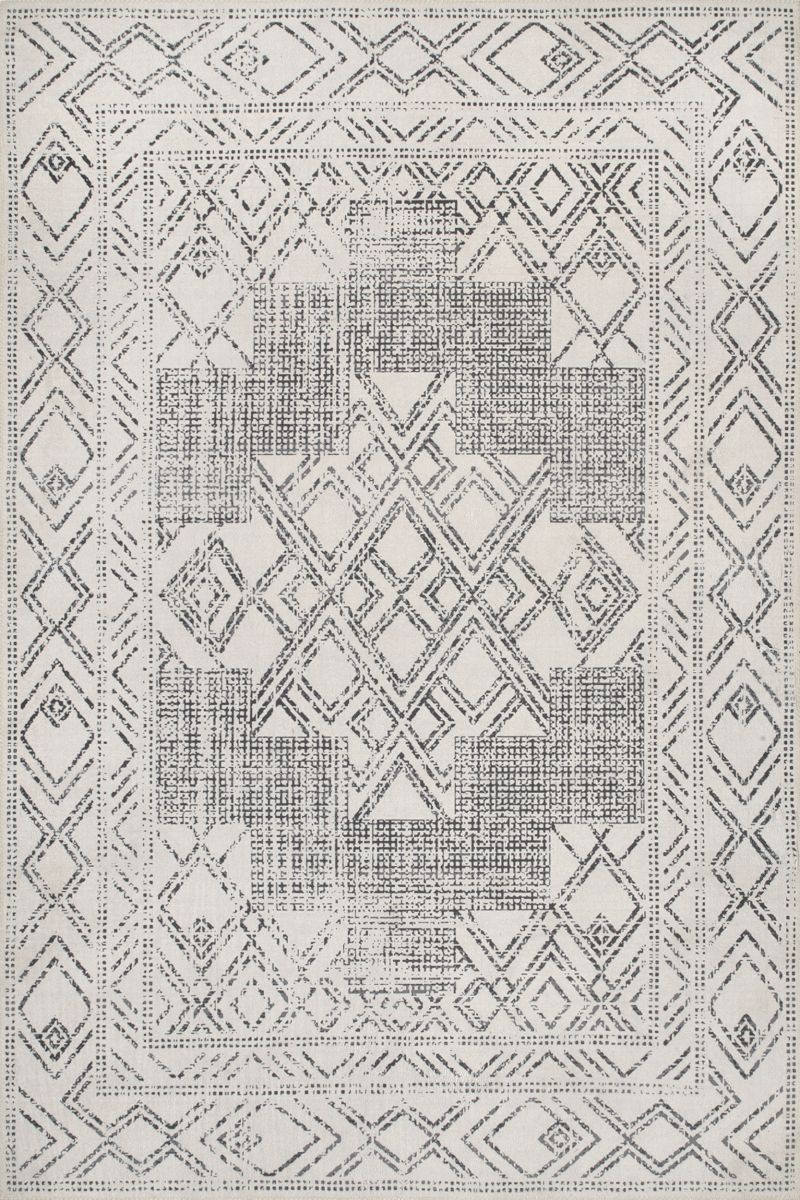 Light Gray Ethnic Medallion Washable 5' x 8' Area Rug | Rugs USA