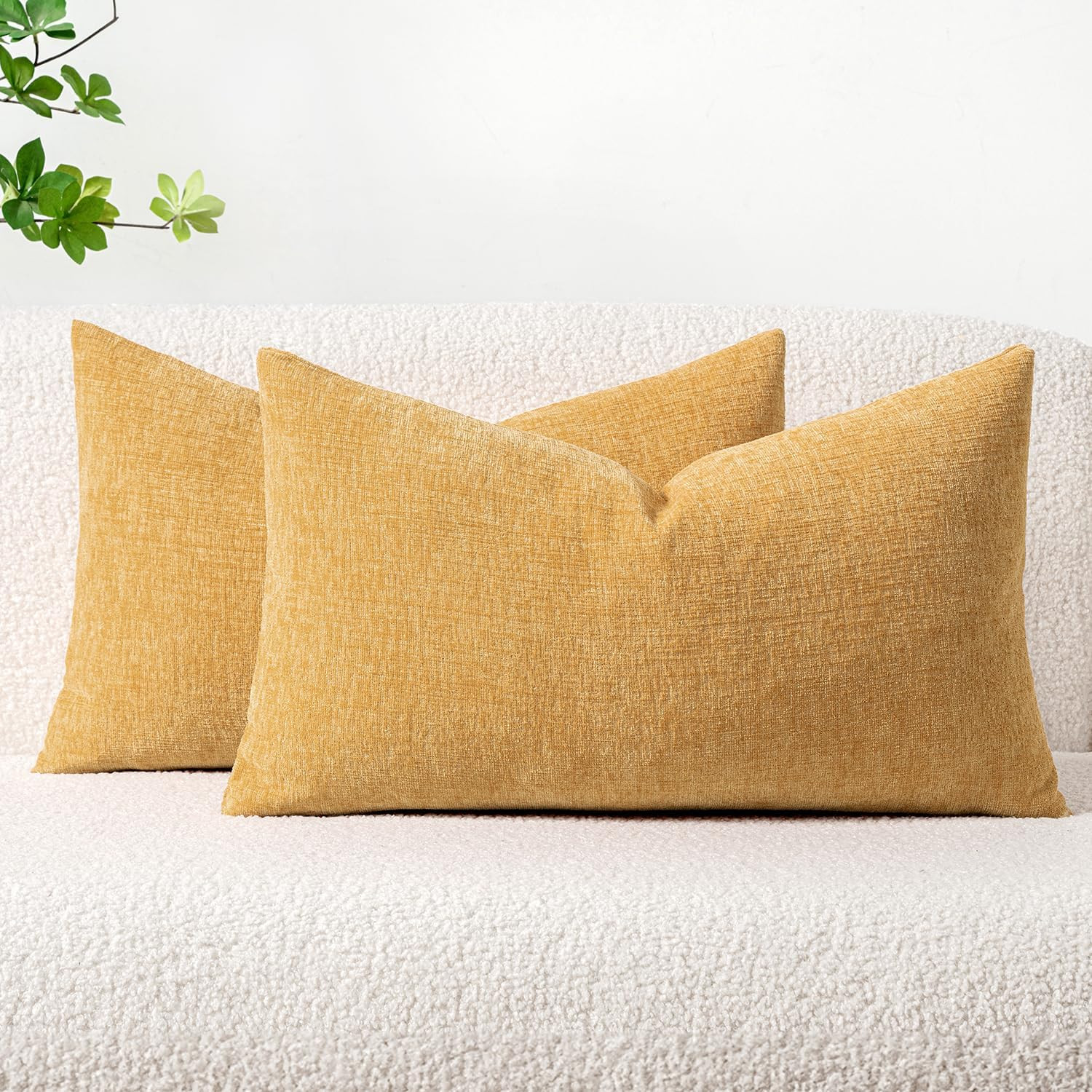 MIULEE Pack of 2 Couch Throw Pillow Covers 12x20 Inch Soft Beige Yellow Chenille Pillow Covers fo... | Amazon (US)