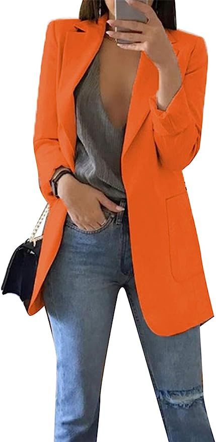 YMING Women's Casual One Button Blazer Office Work Long Sleeve Blazer | Amazon (US)