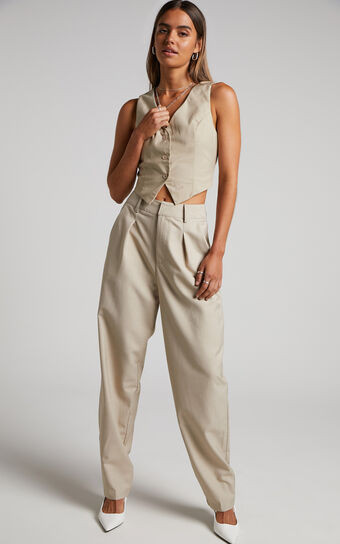 Patsy Trousers - Pleat Front Tailored Trousers in Stone | Showpo (ANZ)