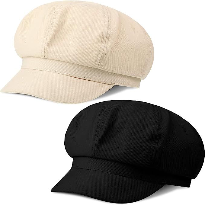2 Pieces Summer Newsboy Cap Adjustable Visor Beret Hats Soft 8 Panels Vintage Cabbie Hat Octagona... | Amazon (US)
