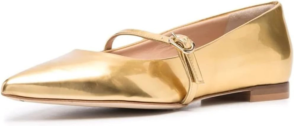 XYD Women Mary Janes Pointed Toe Dressy Flats with Buckle Strap Patent Leather Girls Ballet Flat ... | Amazon (US)