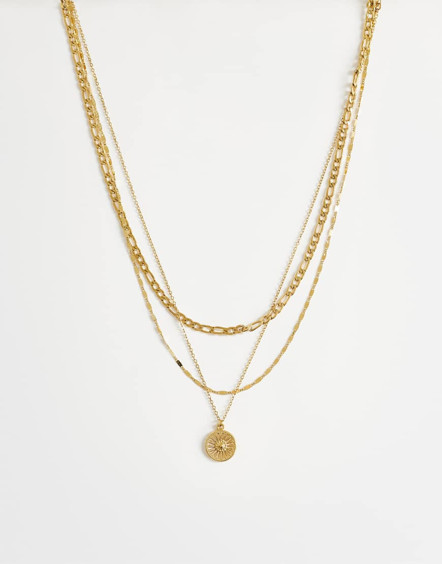 Topshop Nyle stainless steel multi chain necklace with pendants in gold | ASOS (Global)