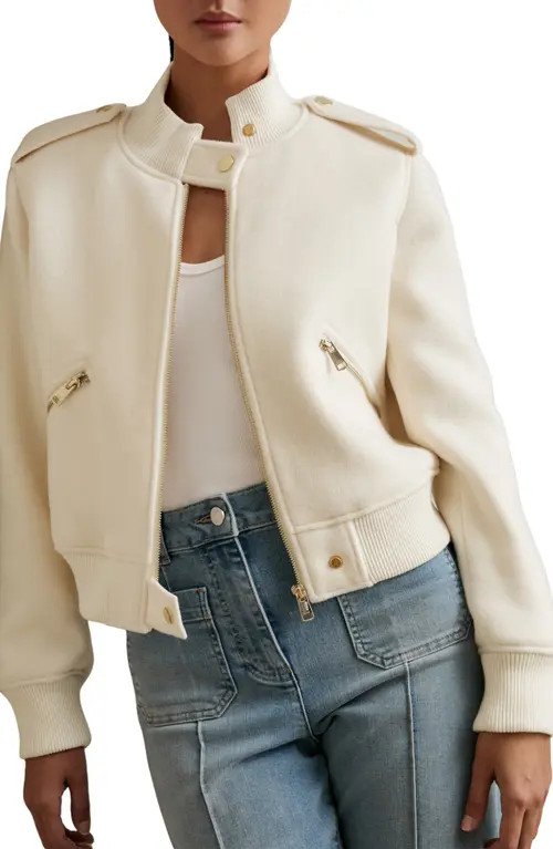 Reiss Cleo Bomber Jacket in Cream at Nordstrom, Size 10 Us | Nordstrom