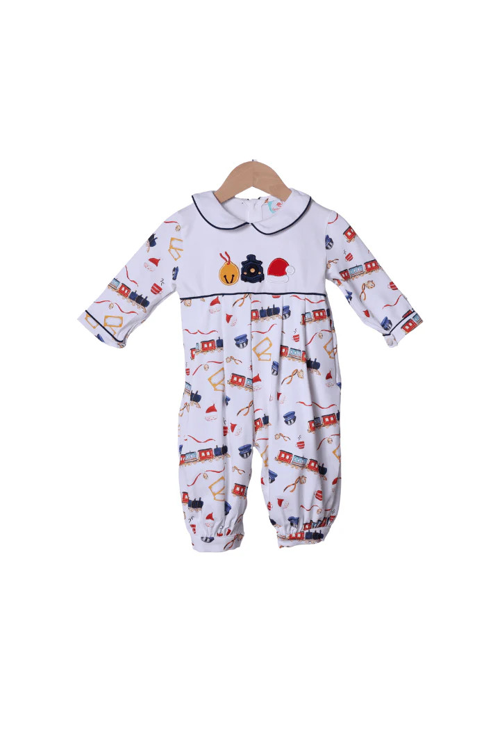 Applique Christmas Train Romper | The Smocked Flamingo