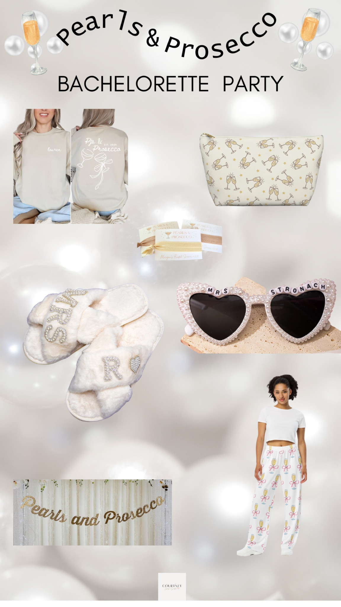 Step into the sophistication of a Pearls & Prosecco-themed bachelorette bash! Think elegance with a pop of bubbly fun—where chic meets cheer in a celebration of love and friendship. Picture your crew, toasting with shimmering glasses, laughter mingling with the clinking of pearls. It’s not just a party; it’s an experience wrapped in the glow of anticipation and the sparkle of new beginnings. Capture the spirit of celebration and the essence of elegance for a night that will be remembered long after the last toast. # come onBacheloretteParty #PearlsandProsecvo

#LTKwedding #LTKstyletip #LTKparties