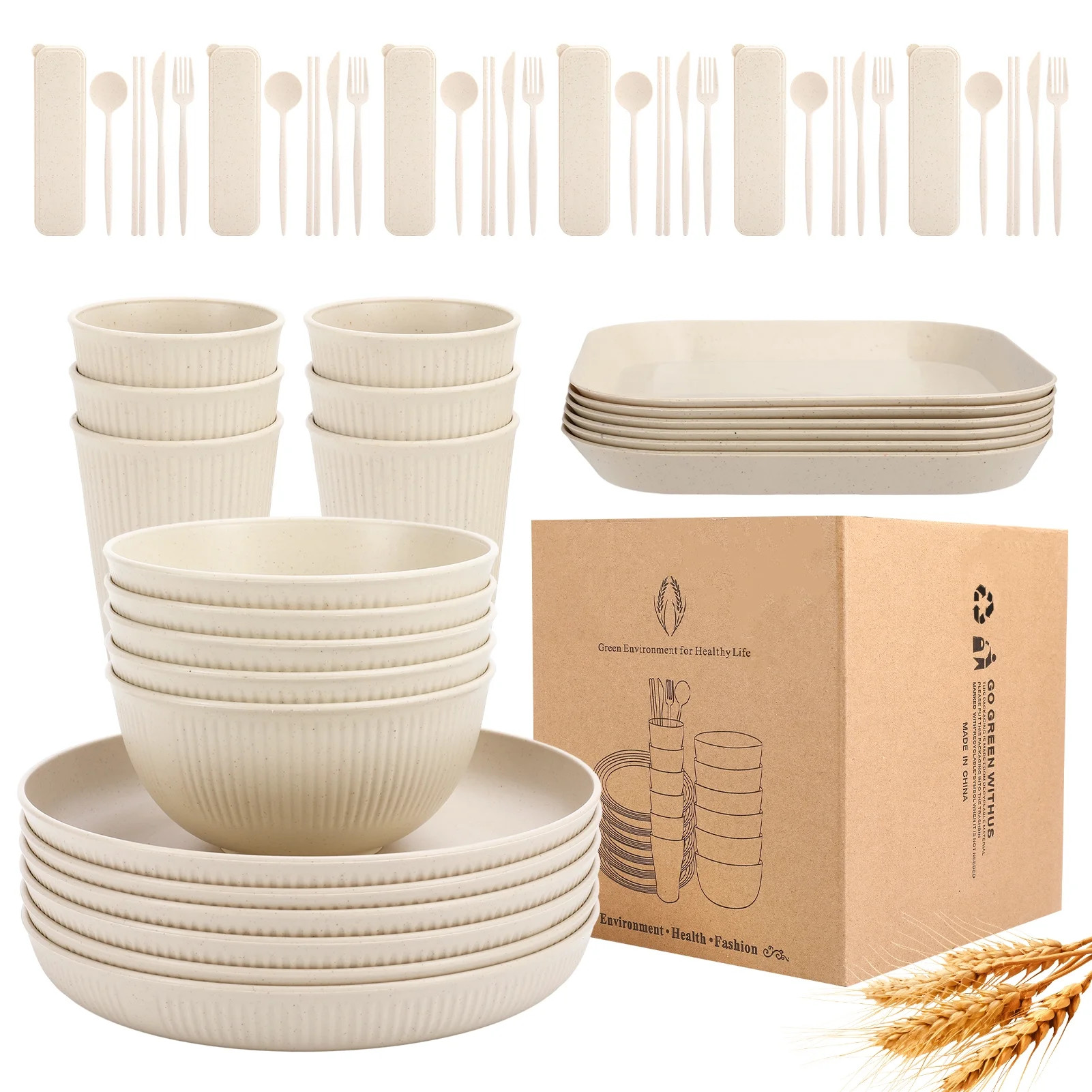 Bocaoying 54 PCS Wheat Straw Dinnerware Sets, Unbreakable Dinnerware Set - Eco Friendly Kitchen C... | Walmart (US)