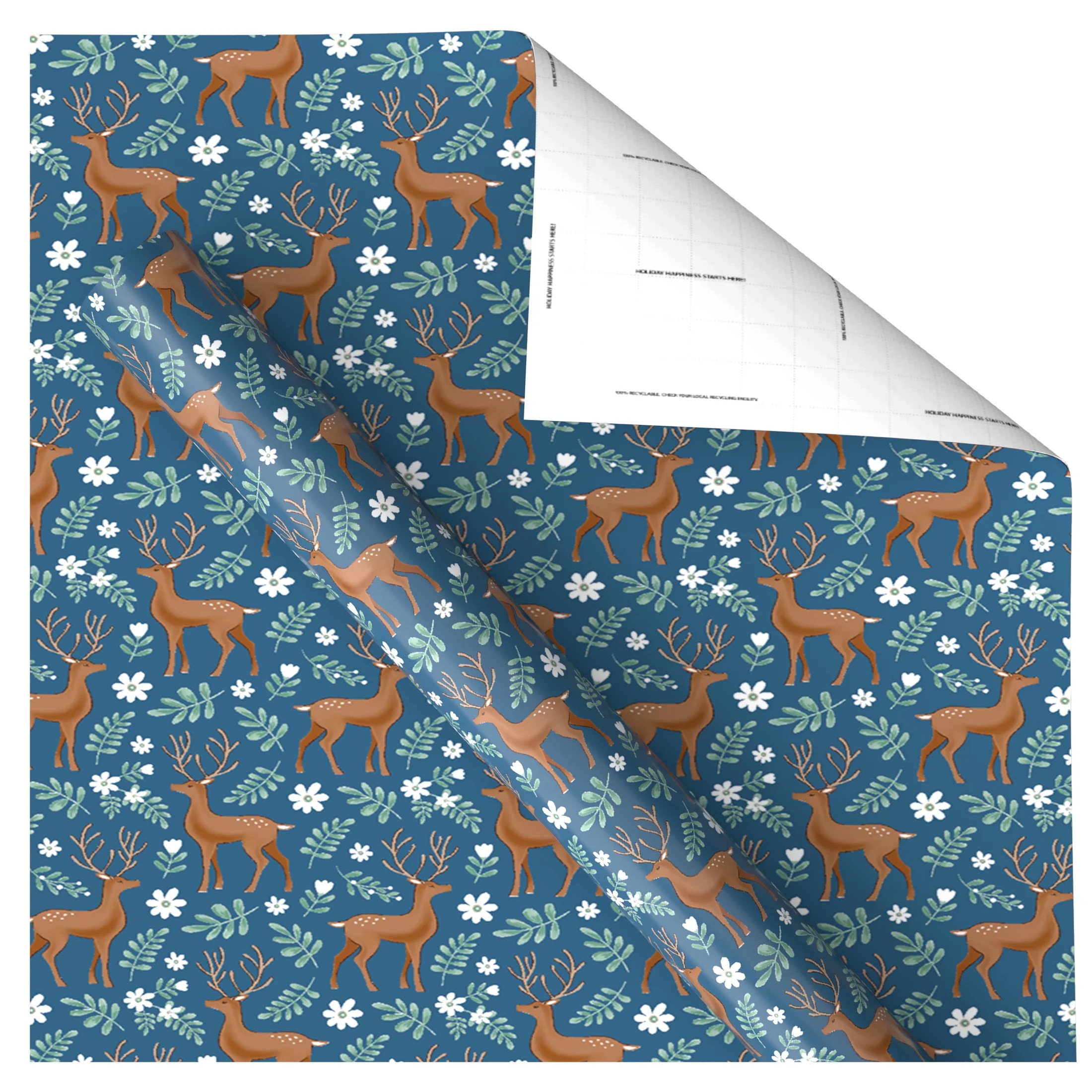 Multicolor Deer and Foliage Christmas Wrapping Paper, 30 sq ft, by Holiday Time | Walmart (US)