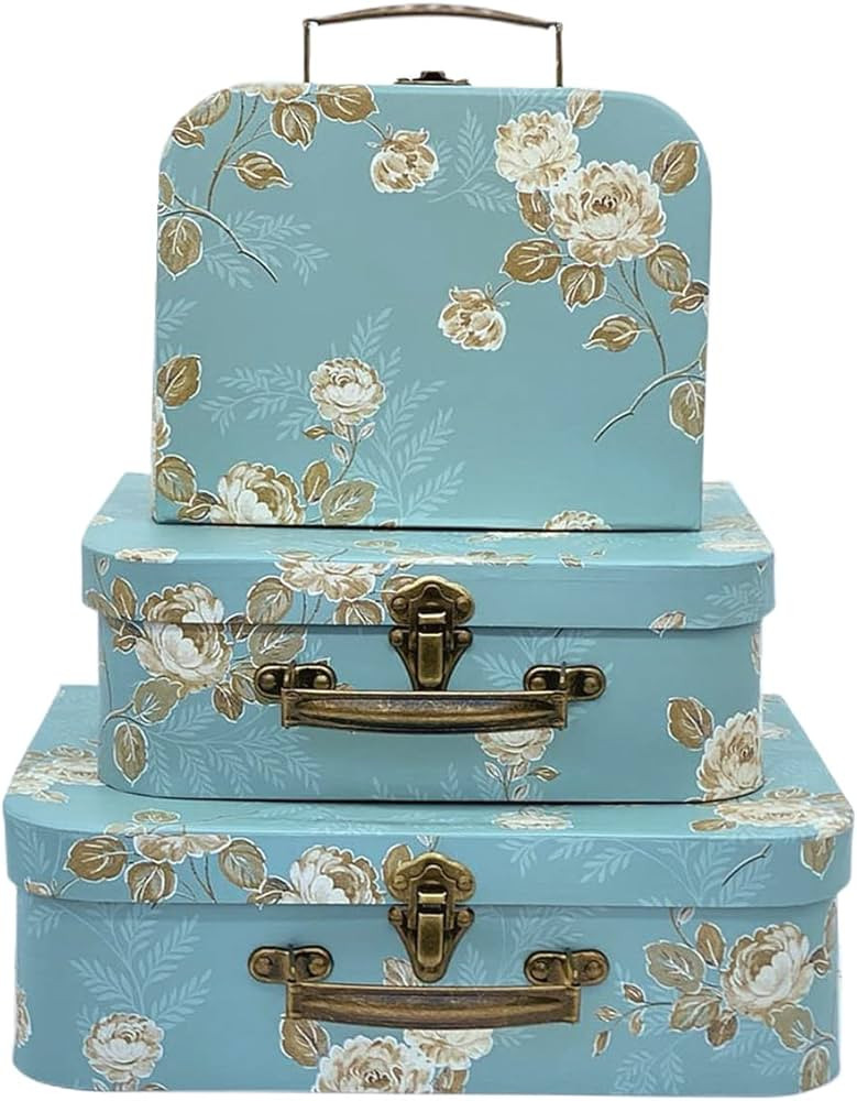 Decorative Box Set - 3 Storage Boxes with Lids, Keepsake & Trinket Boxes, Mini Luggage Gift Box, ... | Amazon (US)