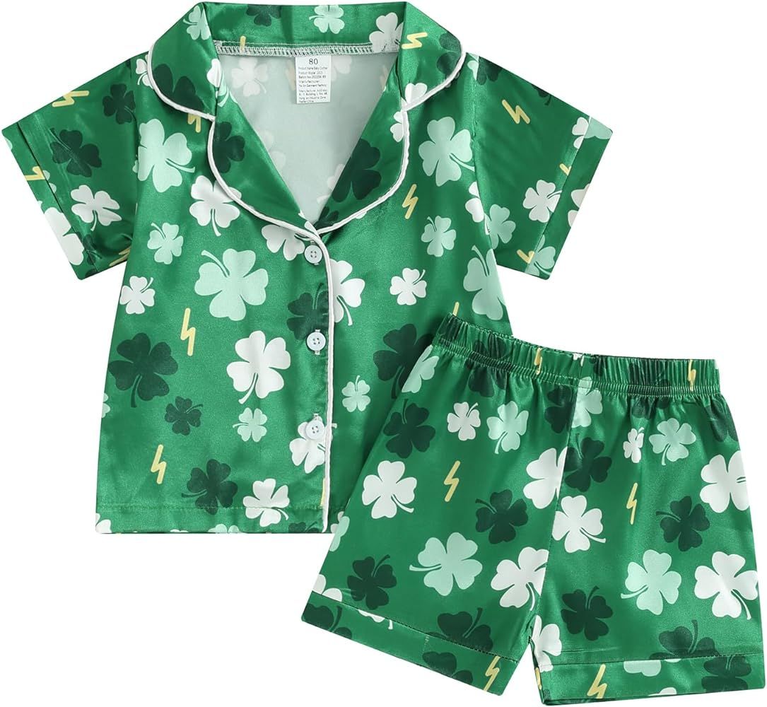 Fsadfeas Toddler Kids Girls Silk Pajamas Flower Short Sleeve Button Down Shirt Top Shorts Summer ... | Amazon (US)