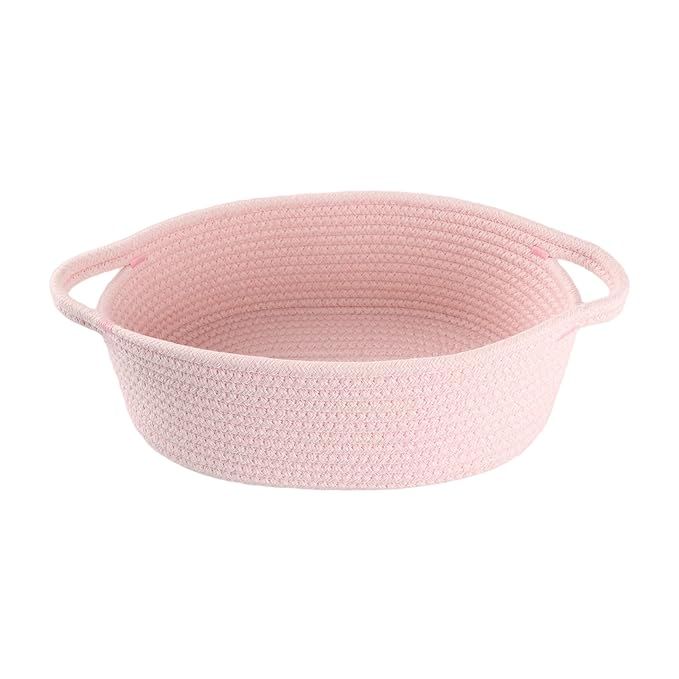 XUANGUO Small Woven Basket Cute Oval Cotton Rope Gifts Basket with Handle Empty Baby Wicker Stora... | Amazon (US)