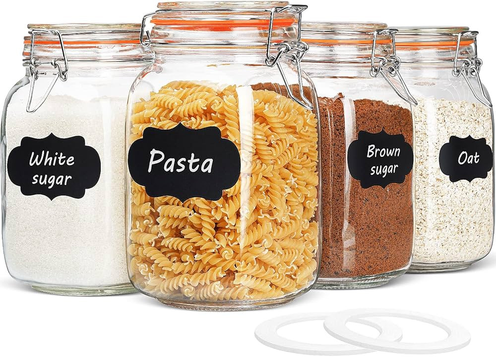 50 oz Glass Jars with Airtight Lids, Wide Mouth Mason Jars with Clip Top Lids for Kitchen - Squar... | Amazon (US)