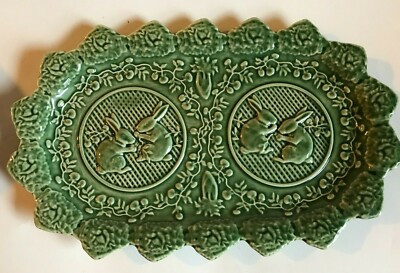 BORDALLO PINHEIRO ~ GREEN MAJOLICA BUNNY RABBIT PLATTER ~ PORTUGAL ~ 13"   | eBay | eBay US