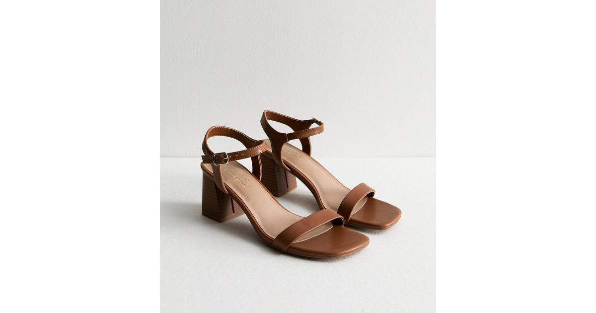 Brown Leather-Look Block Heel Sandals  | New Look | New Look (UK)