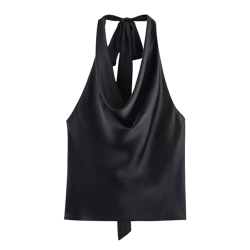 CORIRESHA Women's Elegant Satin Tie Back Cowl Neck Sleeveless Silk Backless Tank Top | Amazon (US)