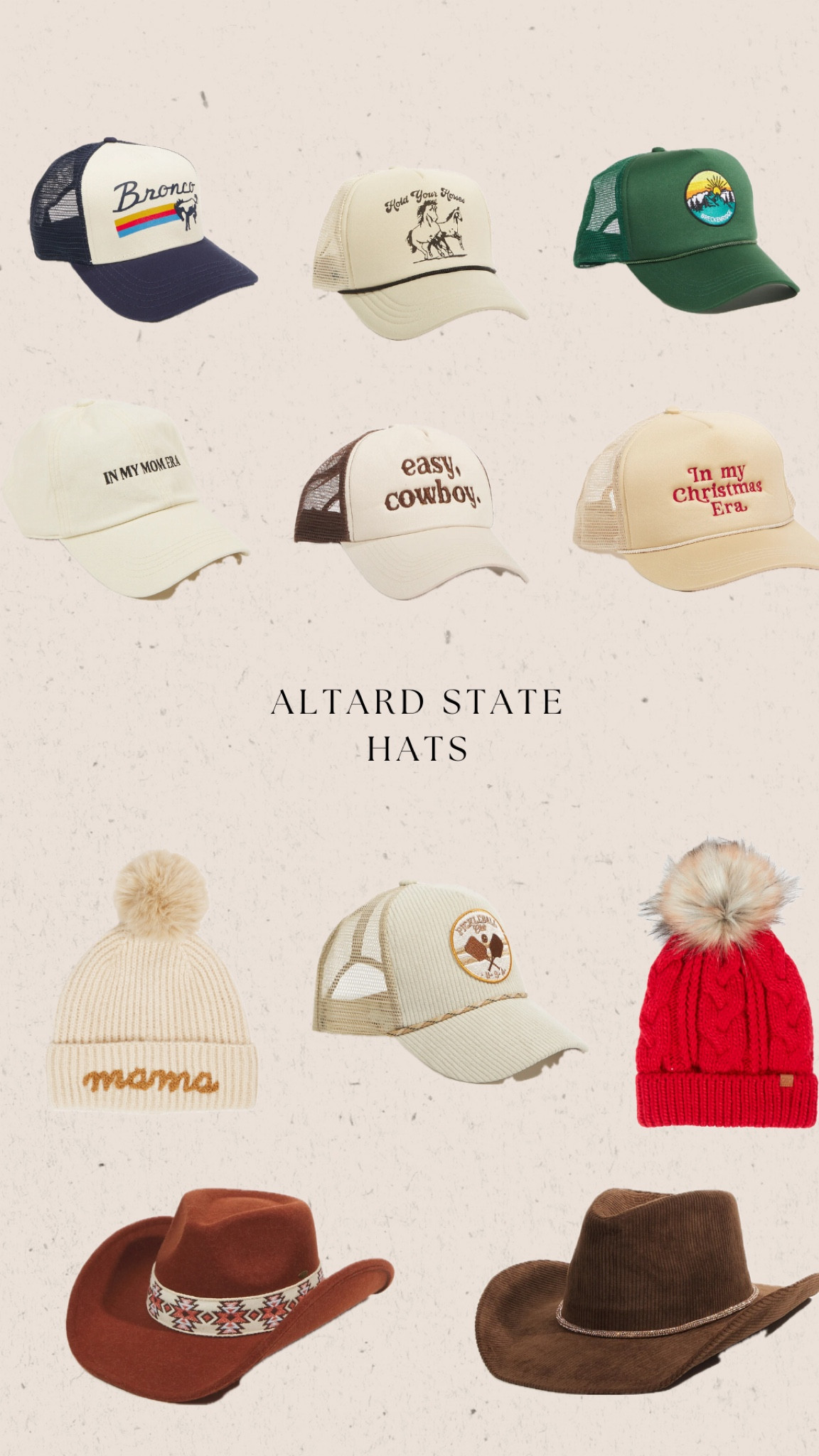 Altard state hats 

#beanies #truckerhats #cowgirlhats #hats #altarstate

#LTKfindsunder50 #LTKstyletip #LTKSeasonal