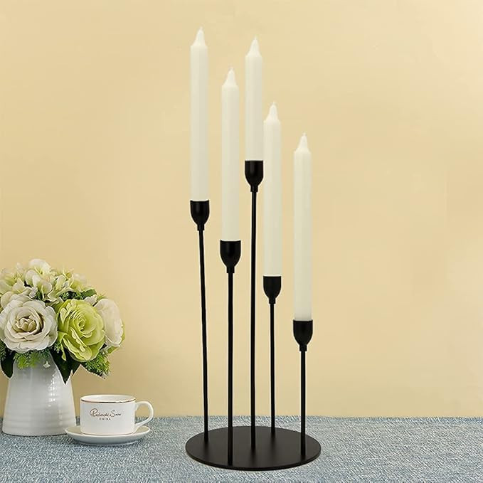 VINCIGANT Black Candle Holders for Taper Candles,Metal 5 Arms Candelabra Table Centerpieces, Chri... | Amazon (US)