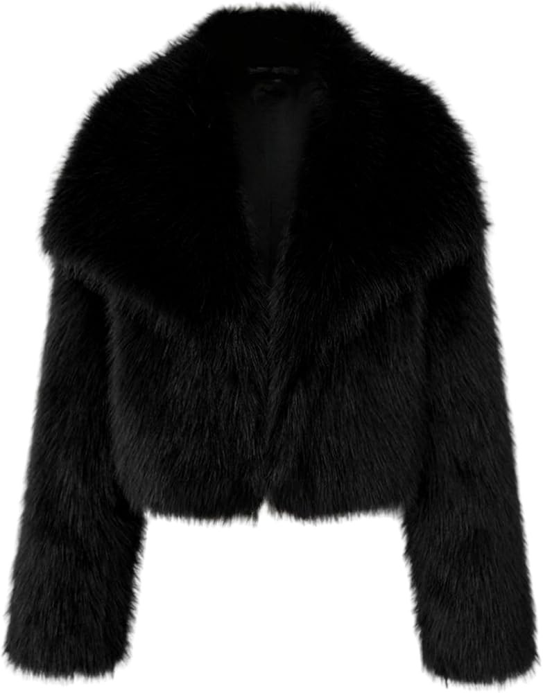Women's Fluffy Faux Fur Cropped Jackets Outwear,Shaggy Short Parka Crop Coats Tops | Amazon (US)
