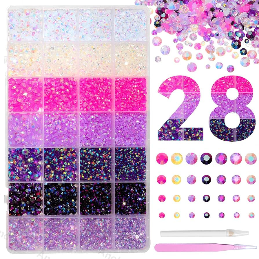 22000Pcs Pink Purple Rhinestones for Bedazzling, Jelly Resin Gem Rhinestones3-5mm, Purple Gems Be... | Amazon (US)