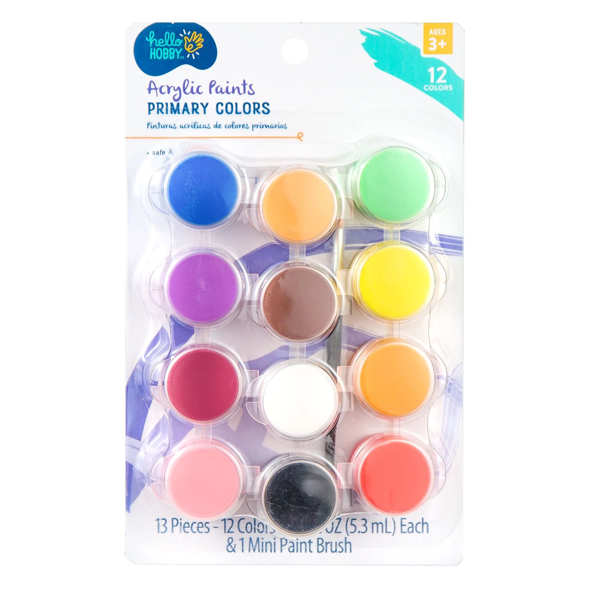 Hello Hobby Primary Colors Acrylic Paints & Paintbrush | Walmart (US)