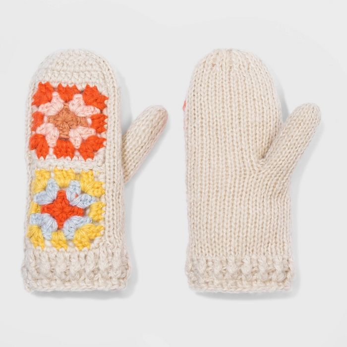 Women&#39;s Floral Square Mittens - Wild Fable&#8482; Cream | Target