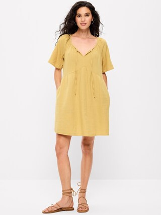 Crinkle Gauze Flutter-Sleeve Mini Swing Dress | Old Navy (US)