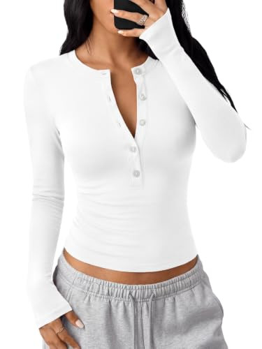 EFAN Women's Henley Long Sleeve Cotton T-Shirt Button V Neck Casual Tops | Amazon (US)