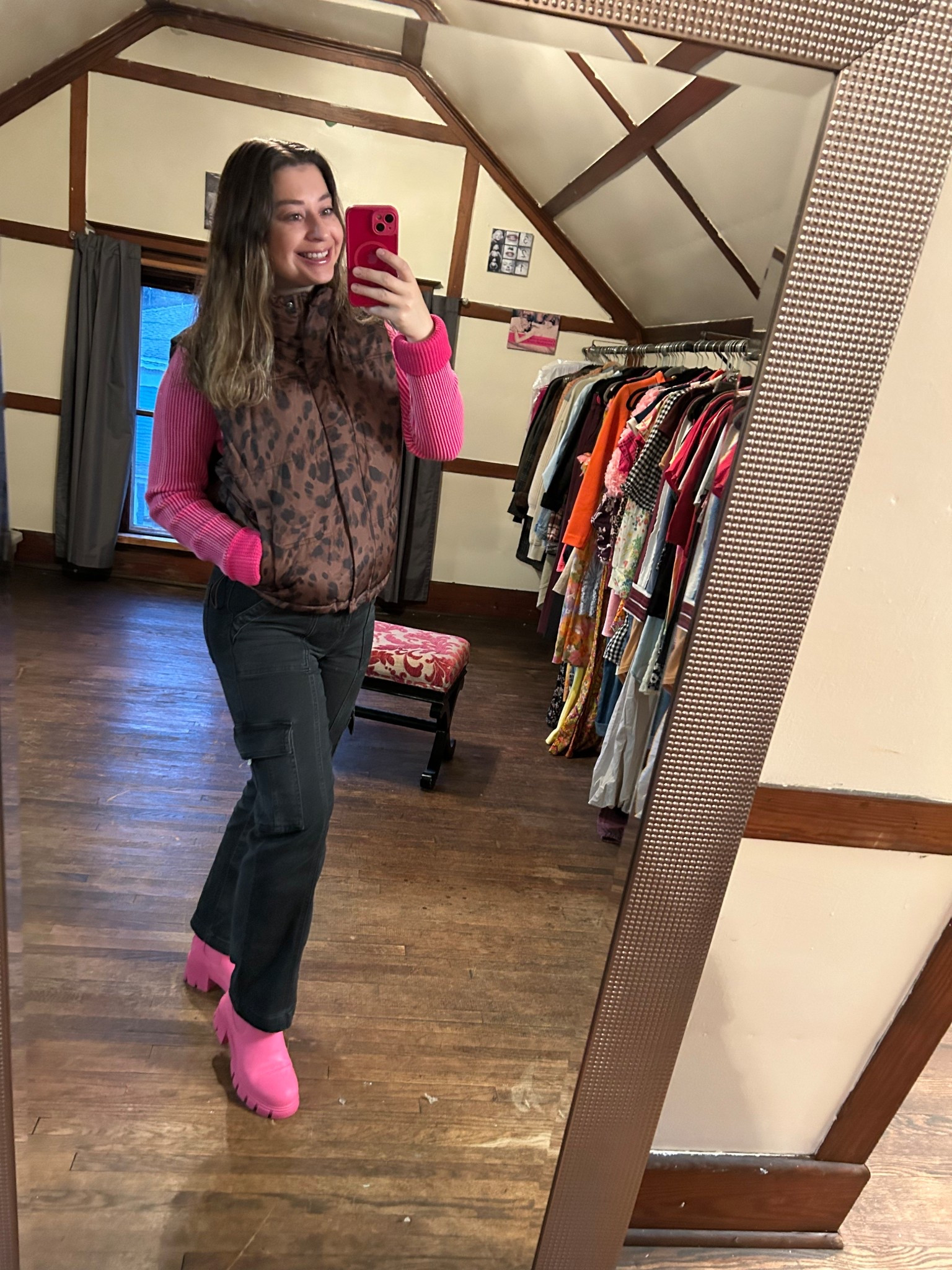 Leopard puffer vest sale alert with black cargo jeans 

#LTKHoliday #LTKActive #LTKSeasonal