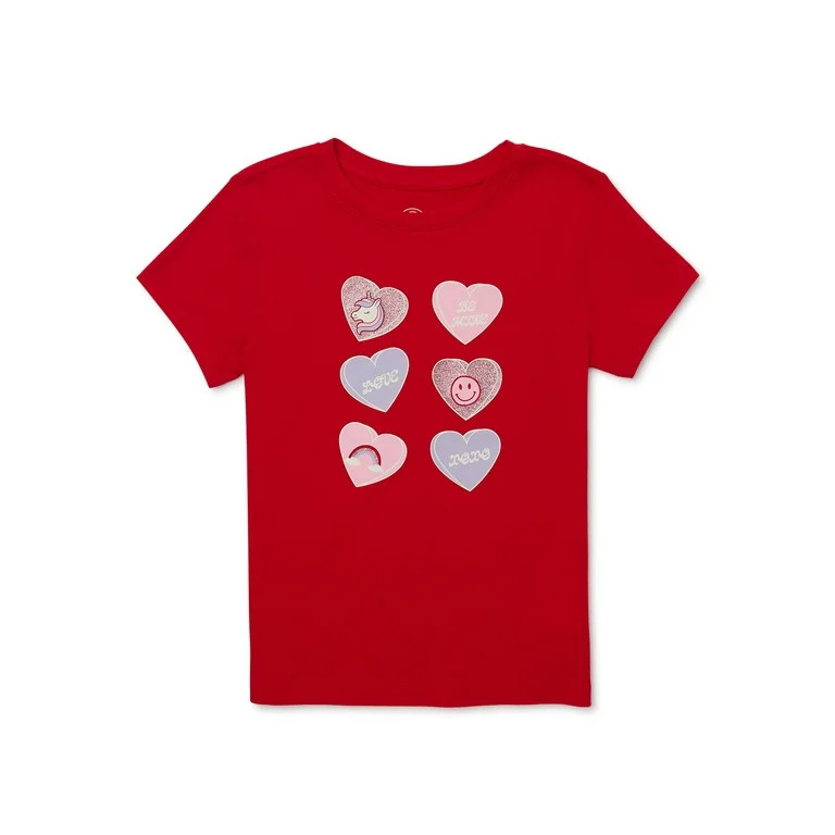 Wonder Nation Girl's Valentines Day Short Sleeve Graphic Tee, Sizes 4-18 | Walmart (US)
