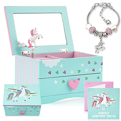 Amitié Lane Unicorn Musical Jewelry Box For Girls - Music Box For 5 Year Old Birthday Gifts or Ages 6, 7, 8, Kids Jewelry Box, Unicorn Bedroom Decor For Little Girl (Mint) | Amazon (US)