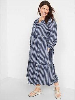 Striped Button-Front All-Day Midi Swing Dress for Women | Old Navy (US)