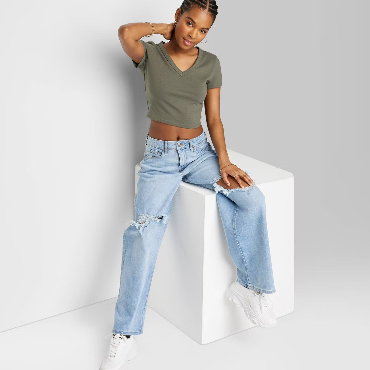 Women's Short Sleeve V-Neck Cropped T-Shirt - Wild Fable™ | Target