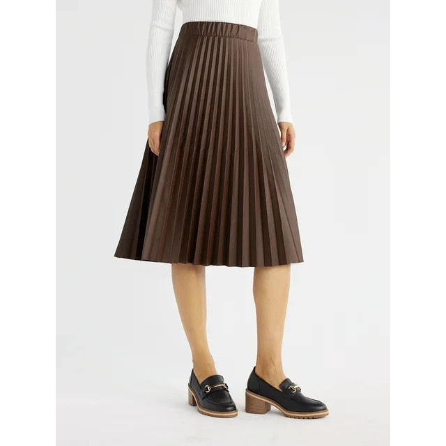 Time and Tru Women's Faux Leather Pleated Skirt, Sizes XS-XXXL | Walmart (US)