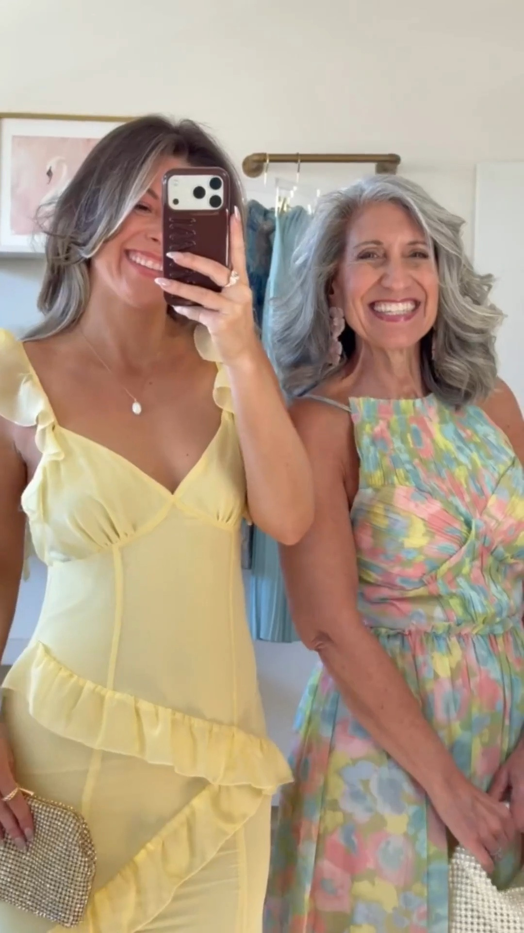 ✨ Fresh colors for a spring wedding guest.

If you love a bright, happy palette, these two silhouettes are for you. The yellow gown Emerson is wearing features cascading ruffles that move beautifully with every step—a gorgeous choice for an outdoor or destination wedding.

My gown is a pleated, watercolor floral with a high-neck halter that is so flattering and feminine. The fabric is light and airy, offering sophisticated coverage that keeps you comfortable all evening long.

Save this for later or send to a friend who is shopping for a wedding!

#springwedding #weddingguestdress #yellowmaxidress #floralmaxi #motherofthebride 

 

#LTKSeasonal #LTKOver40 #LTKWedding