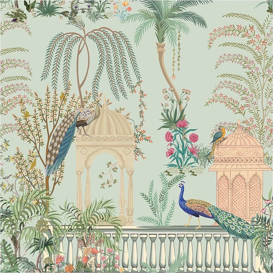 Blooming Wall DPYC17 Castle and Peacocks Standing on The Balcony Peel and Stick Wallpaper Removab... | Amazon (US)