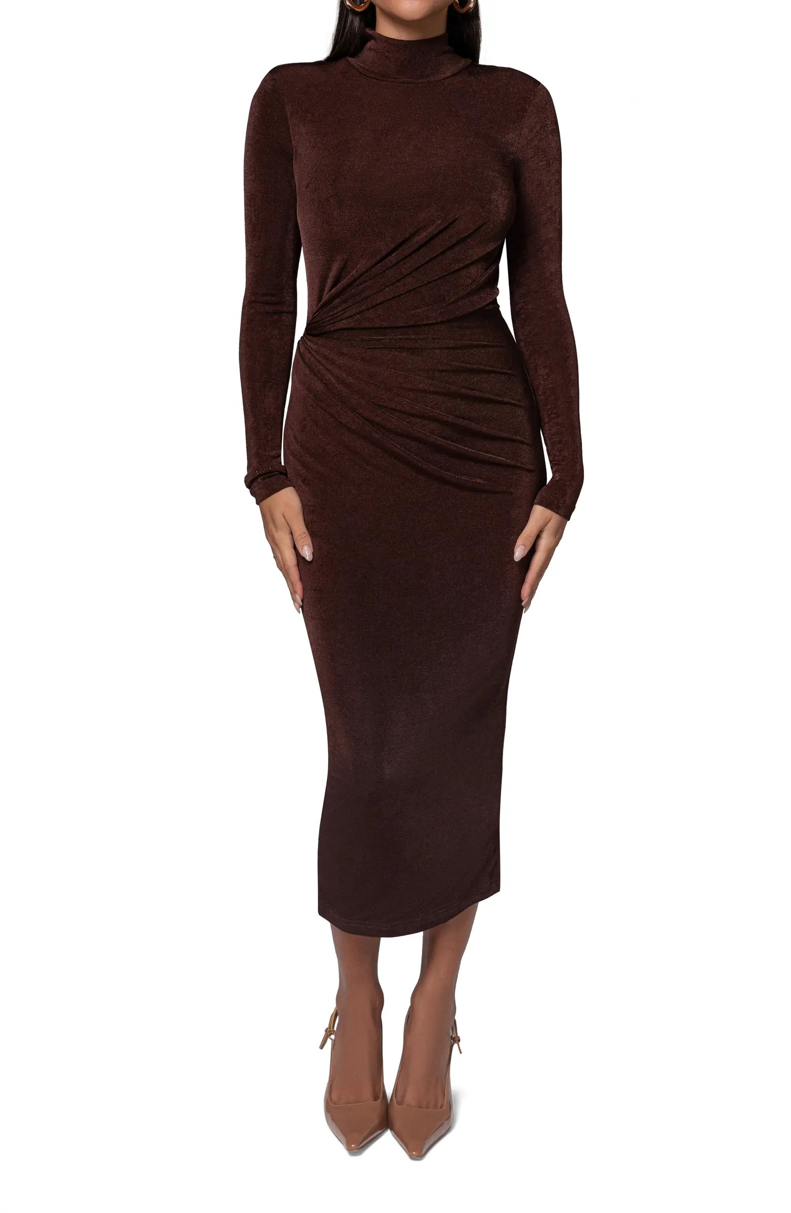 JLUXLABEL Kara Long Sleeve Stretch Velvet Midi Cocktail Dress | Nordstrom | Nordstrom