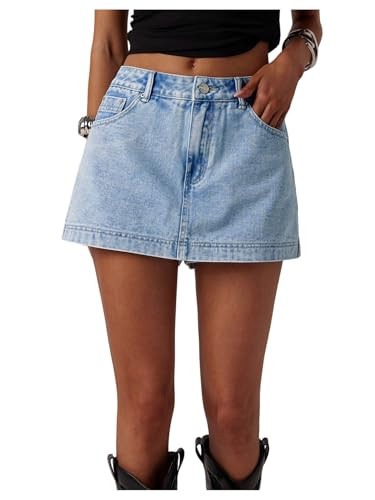 MakeMeChic Women's Jean Denim Skirt Shorts Y2k Mini Skirt Denim Skorts Streetwear | Amazon (US)