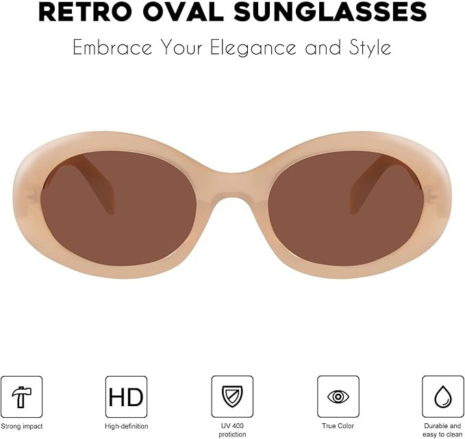 mosanana Oval Retro Trendy Sunglasses for Women 90s Style MS52371 | Amazon (US)