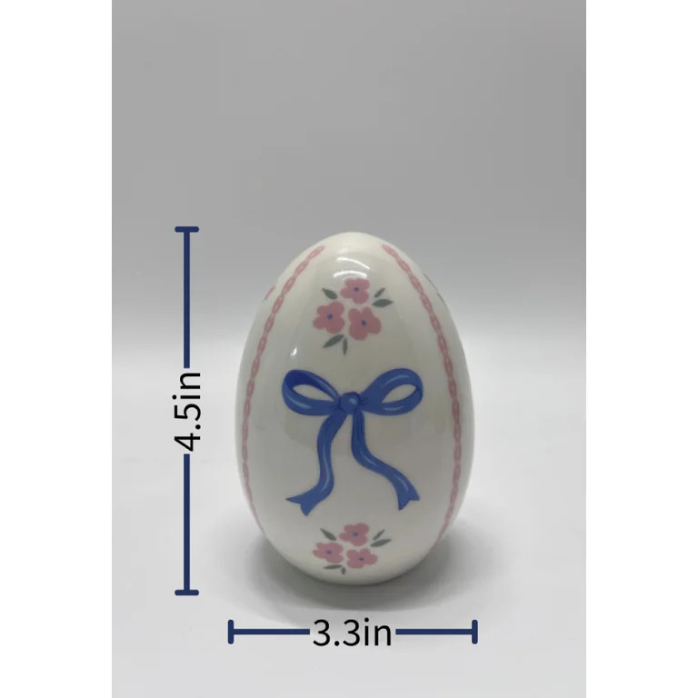 Ceramic Ribbon Bow Easter Egg Decoration, Blue and White, 4.5", by My Texas House | Walmart (US)