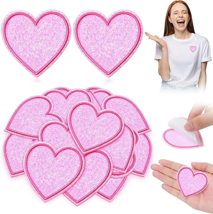 24 Pcs Valentine's Day Heart Patches Self Adhesive Glitter Patches for Clothing DIY Decorative Ac... | Amazon (US)
