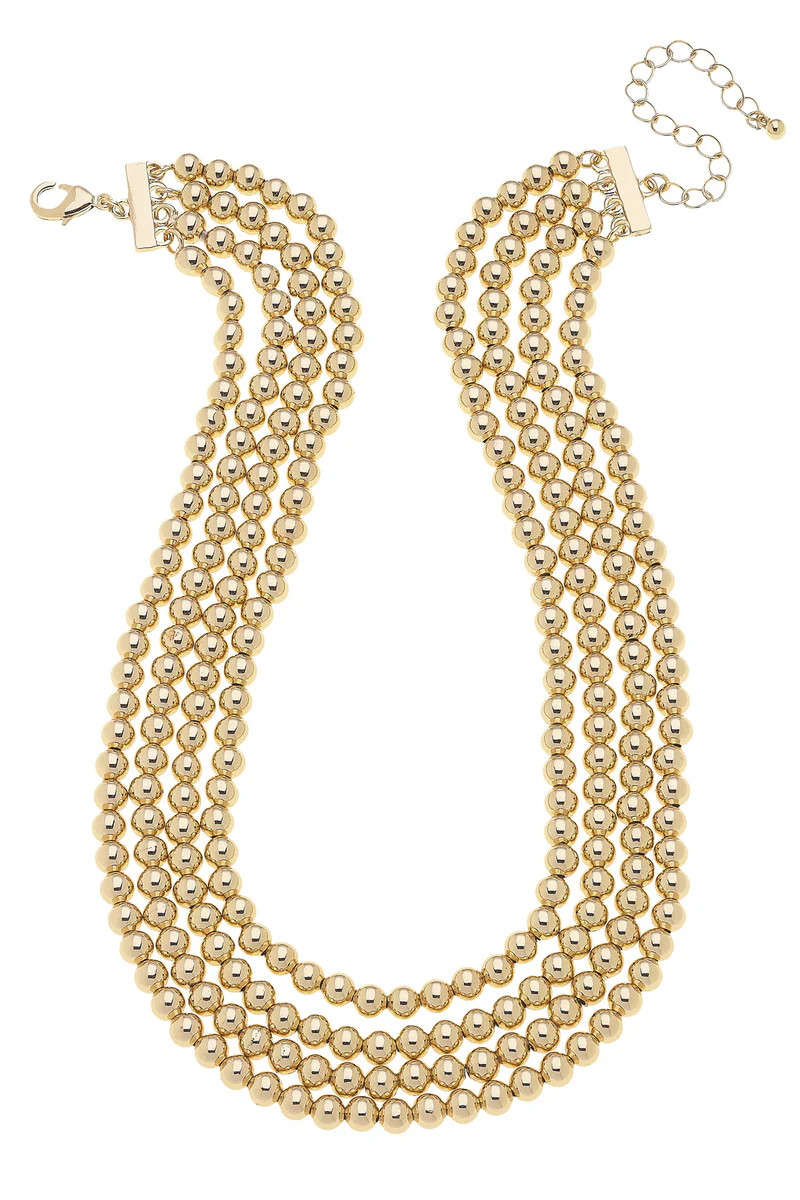 Saint 4-Row Layered Ball Bead Necklace in Shiny Gold | CANVAS