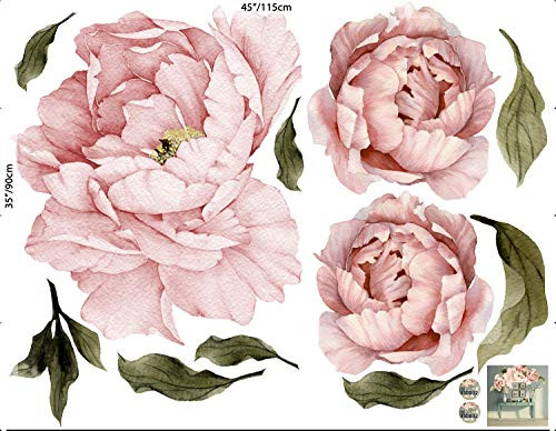 Murwall Pink Peonies Wall Decals Floral Wall Decal Peel and Stick Wallpaper Sticker | Amazon (US)